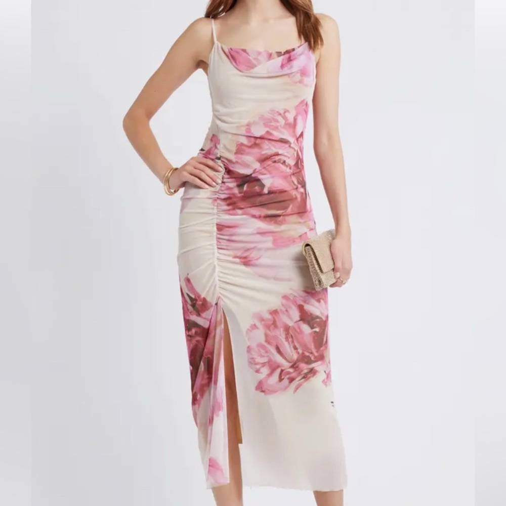 Floral Pink and Cream Midi Dress NWT